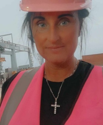 A photograph of Hannah on achieving her Cat C+E qualification via the Colchester training program.